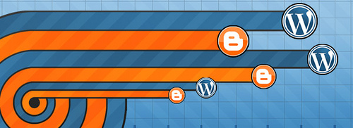 Image featuring WordPress and Blogger logos