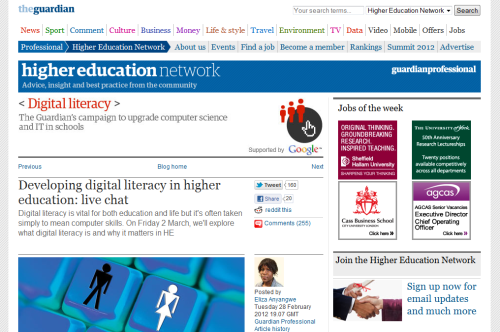 Guardian live chat - Developing Digital Literacies in Higher Education
